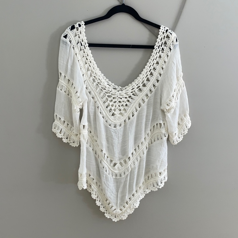 White crochet coverup top